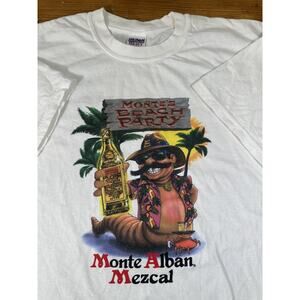 Vintage Monte Alban Mezcal Tequila Worm Mexico Beach Party Shirt White XL